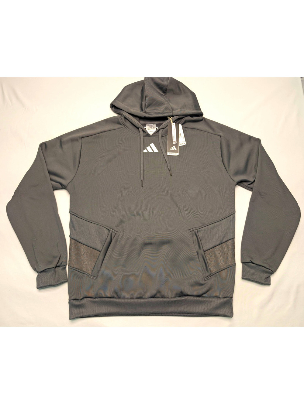 NWT adidas AEROREADY Men's Gray Pullover Hoodie Fleece Logo Pockets Size M